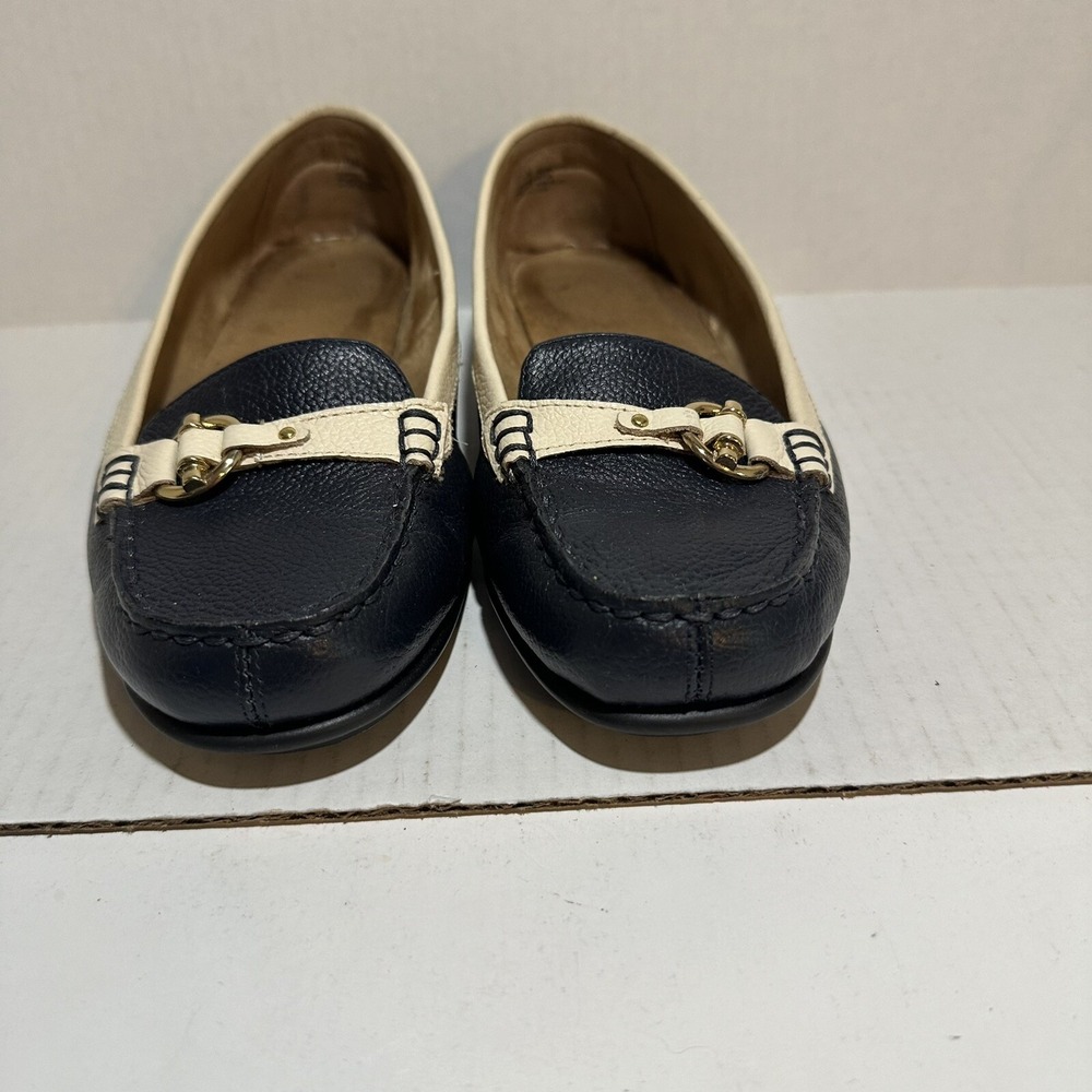Aerosoles Nu Moon Loafers Womens 7.5 Blue White‎ Leather Slip On Flats Shoes